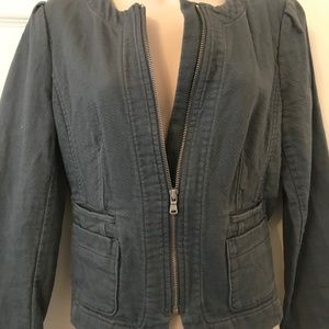 Loft Grey Blue Zip Front Tailored Jacket